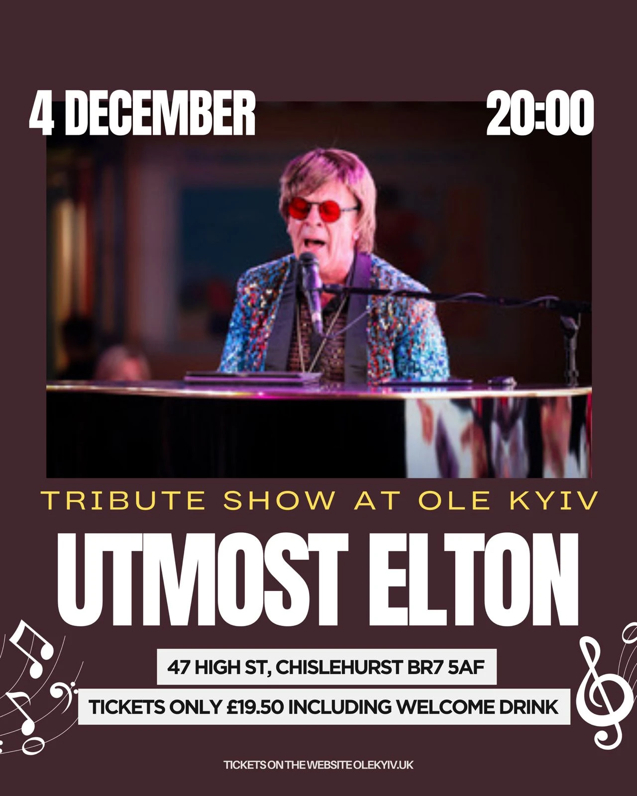 Poster for Tribute Show UTMOST ELTON live event in London